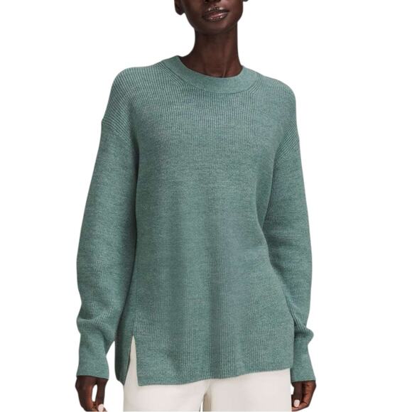 Lululemon Merino Wool-Blend Ribbed Crewneck Sweater in
Heathered Tidewater Teal - Picture 1 of 9